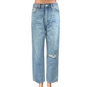 NEW Insane Gene Blue Distressed High Rise Straight Wide Leg Denim Jeans Pants 26